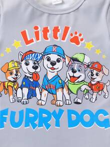 SHEIN Young Boy Dog Print Short Sleeve & Long Pants Tight Fitting Pajama Set - Multicolor - View 3