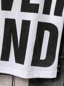 2pcs/Set Boys Letter Print Short Sleeve Top And Distressed Denim Jeans Outfit - Grey - View 8