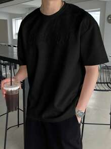 DAZY Summer Men's Black Faux Suede Lettered T-Shirt - Black - View 7