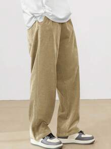 Manfinity Hypemode Pantalones de pana holgados para hombre con parche con letras