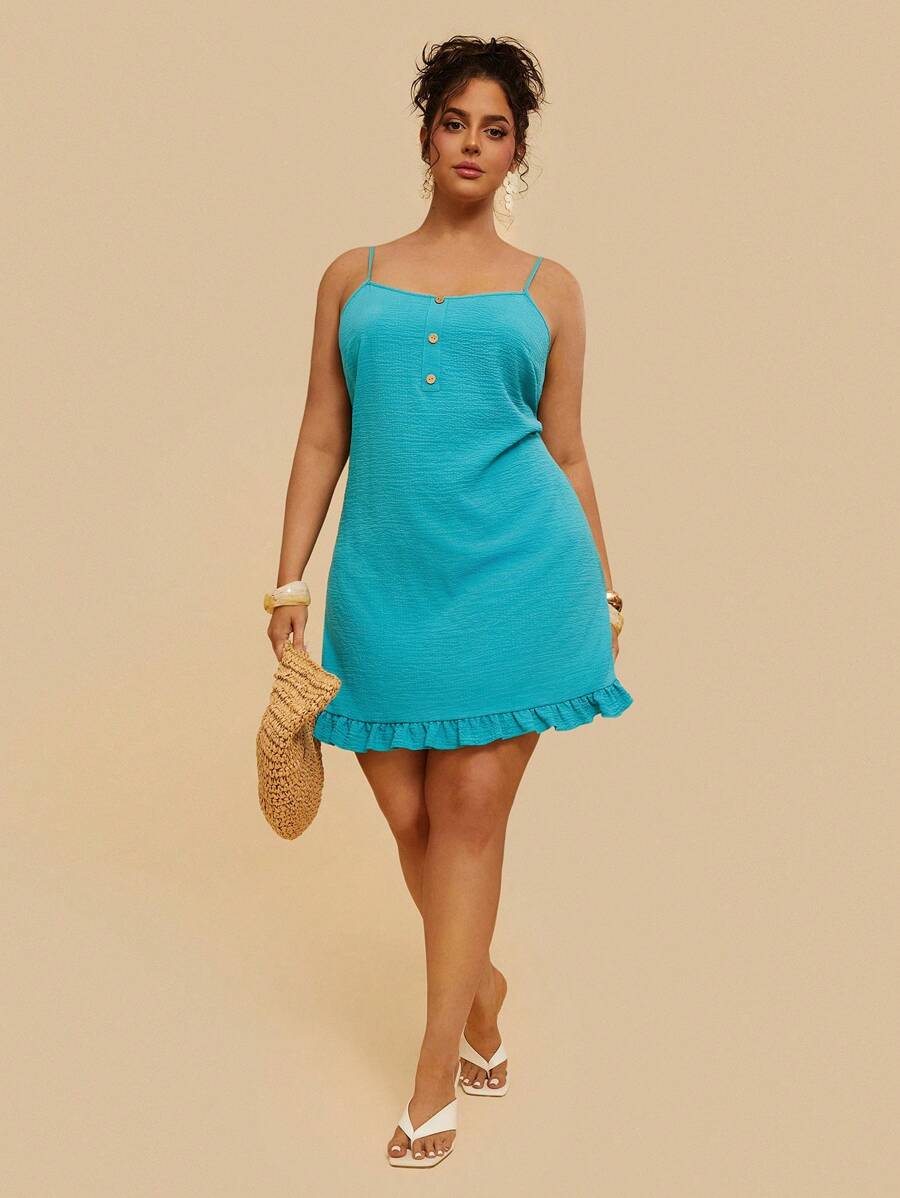 Travachic Plus Size Mint Green And Duck Egg Blue Color-Block Casual Resort Sleeveless Spring/Summer Beach Short Dress - Mint Blue - View 1