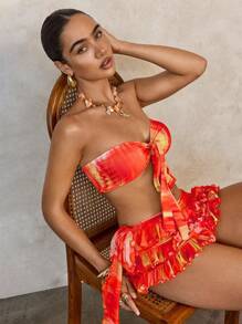 Swim Glamine 女士性感扎染印花基本款抹胸比基尼套装 - 紅色 - 查看 1