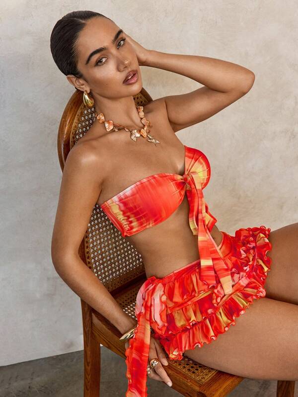 Swim Glamine طقم بكيني حزام للنساء، طباعة الصبغ المربوط، أساسيات