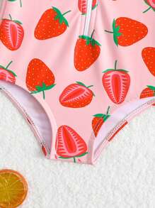 SHEIN Baby Girl One-Piece Swimsuit, Random Print With Cap (Included) - Multicolor - View 4