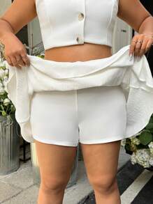 SHEIN EZwear Casual Simple White Cake Layered Plus Size Skirt - White - View 5