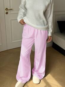 SHEIN 青少年女孩休闲和节日粉色条纹低腰弹力裤 - 粉色 - 查看 3