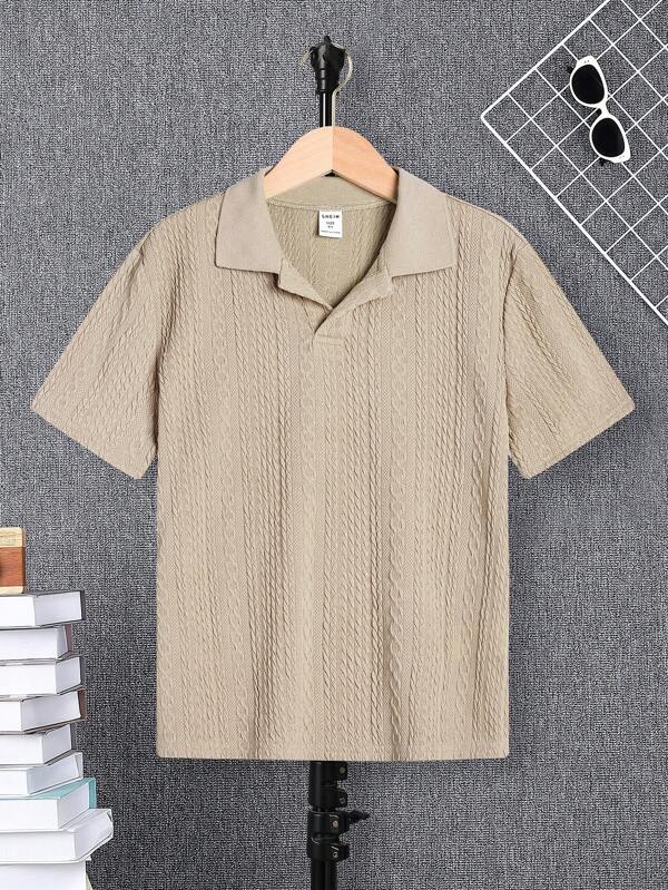 SHEIN Tween Boys' Solid Color Textured Collar Polo Shirt