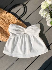 Comfortcana Summer White Linen Twist Bandeau Bohemian Vacation Top - White - View 7