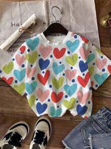 SHEIN Tween Girls Casual Minimalist Short Sleeve Round Neck T-Shirt, Suitable For Summer - White - View 2