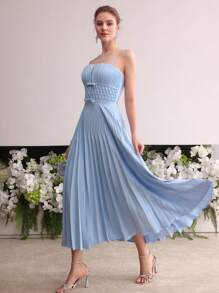 MOTF Soiréza PLEATED ZIPPER CAMI COCKTAIL DRESS - Blue - View 5