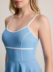 CourtClass Vestido Curto Esportivo Casual Feminino, Minimalista e da Moda para Uso Diário - Azul - Visão 5