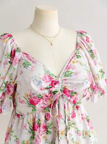 SHEIN WYWH Plus Size Romantic Holiday Short Sleeve Shirt Blouse