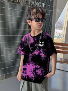 SHEIN Tween Boy Tie Dye Graphic T-Shirt Casual Knit Pullover