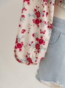 SHEIN WYWH 大码女式方领复古花卉印花灯笼袖衬衫，适合假期、秋冬季 - 彩色 - 查看 3