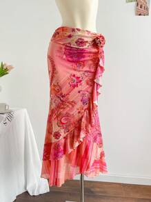 Soleia 全新针织花卉荷叶边长款 A 字裙 - 彩色 - 查看 4