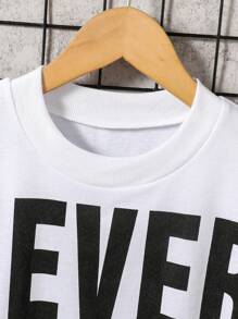 2pcs/Set Boys Letter Print Short Sleeve Top And Distressed Denim Jeans Outfit - Grey - View 6