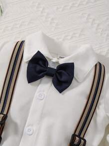 2pcs Toddler Boys Gentleman Style Shirt And Pants Set, Spring/Autumn - Blue and White - View 4