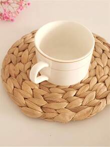 1pc Straw Design Round Placemat, Modern Anti-Slip Table Mat For Home Valentine's Day, Valentines Wedding, Birthday,Kitchen, - Beige - View 5