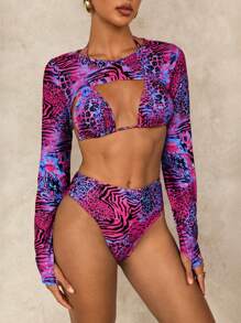 Swim Glamine Animal Print Swimsuit Set, Bikini For Summer Beach Vacation - Multicolor - View 3