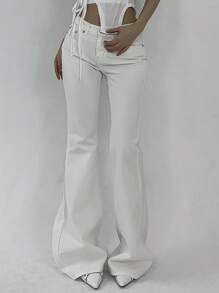 DAZY Women's Casual Versatile Denim Flare Jeans With Pockets Low Rise Jeans - White - View 4