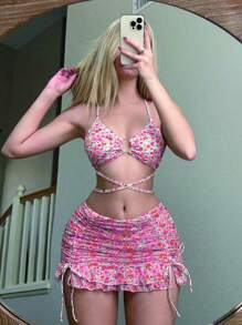 Swim Mod 3pcs Spring Break Women's Swimwear And Swimshorts Set - Multicolor - View 1