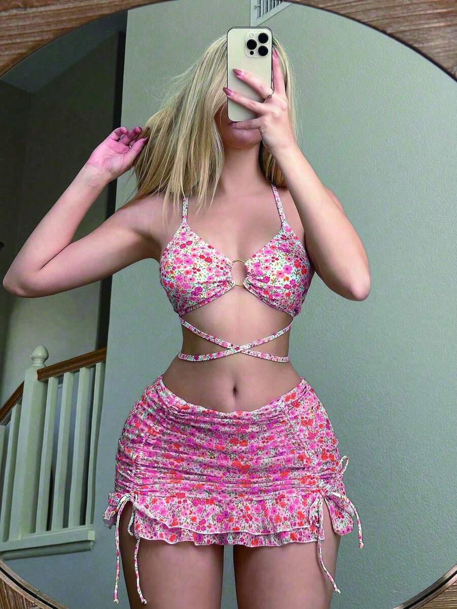 Swim Mod 3pcs Spring Break Women's Swimwear And Swimshorts Set - Multicolor - View 1