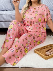 Pyjamaset in grote maten met hart-, cartoon- en grafische print