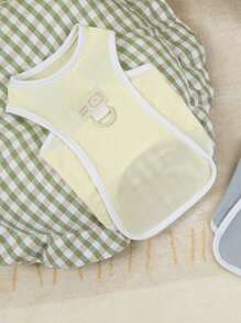 PETSIN Yellow Simple Casual Dadagou & Bear Print Pet Vest, Lightweight For Summer, Suitable For Cats And Dogs - Yellow - View 2