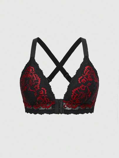 Grunge Punk Soutien-gorge grande taille en dentelle avec fermeture frontale sans armature