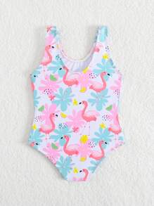 Baby Girl Tropical Print One-Piece Swimsuit, Random Print - Multicolor - View 2