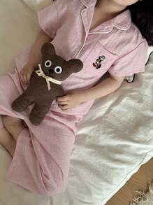 DAZY Young Girl Plaid Short Sleeve Pants Home Wear, Spring/Summer - Pink - View 2