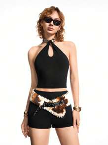 LYSMO Top sin mangas de moda sexy con cuello de halter y calado para mujer