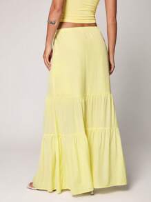 TRNVIE Casual Yellow Low-Waist Wrap Long Skirt