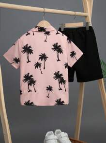 SHEIN Tween Boy Tropical Print Shirt & Shorts Without Tee