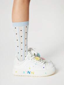 ROMWE Women's White Lace-Up Casual Sport Running Sneakers, Sweet Button Colorful Dabbing Small White Shoes, Polka Dot Platform Wedge & Thick Sole Flats - White - View 4
