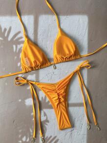 SHEIN Swim Springbreak Solid Color Bikini Swimwear Set For Summer Beach Vacation - Yellow - View 2