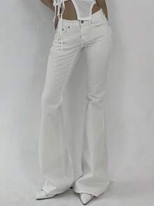 DAZY Women's Casual Versatile Denim Flare Jeans With Pockets Low Rise Jeans - White - View 5