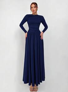 Aloruh 咖啡色基本款针织毛衣连衣裙 - 藏蓝色 - 查看 1