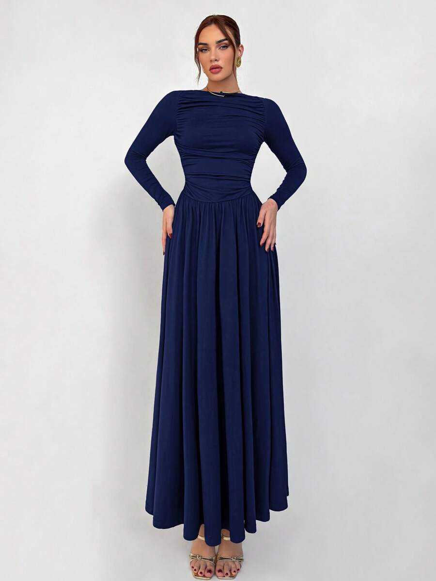 Aloruh 咖啡色基本款针织毛衣连衣裙 - 藏蓝色 - 查看 1