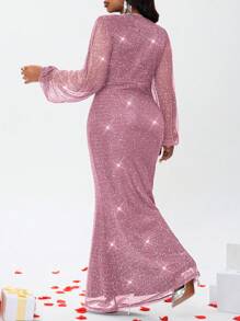 Fleurora 大码女士优雅紫色通勤连衣裙，秋季长款正式晚礼服秋季女装秋季连衣裙外出服舞会礼服演唱会女装新年连衣裙大码连衣裙派对长裙婚礼宾客连衣裙女士长袖连衣裙，情人节 - 粉色 - 查看 2