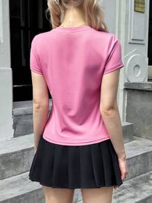 SHEIN Teen Girls' Casual Minimalist Versatile Comfortable Round Neck Short Sleeve T-Shirt