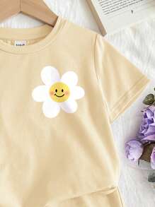 SHEIN Leap Crew Tween 女童休闲简约短袖短裤两件套，适合夏季 - 彩色 - 查看 3