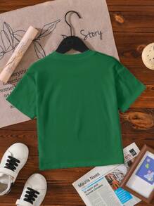 GraphicGems 年轻男孩口号印花圆领短袖休闲 T 恤 - 墨綠色 - 查看 4