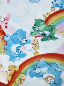 SHEIN X Care Bears 可爱卡通欢呼熊、好运熊、欢乐熊、分享熊、爱心熊和爱心印花涤纶可折叠购物袋、手提袋，配有带珠链的小储物袋，可挂在包上，友谊 - 彩色 - 查看 5