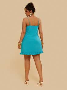 Travachic Plus Size Mint Green And Duck Egg Blue Color-Block Casual Resort Sleeveless Spring/Summer Beach Short Dress - Mint Blue - View 2