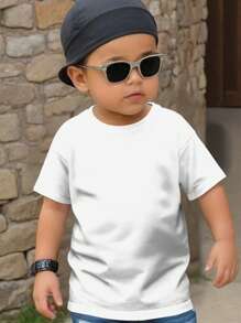 SHEIN 適用於夏天的年輕男孩休閒簡單短袖t卹 - 白色 - 查看 1