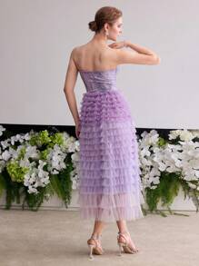 MOTF Soiréza OMBRE CONTRAST MESH TUBE EVENING DRESS - Purple - View 5