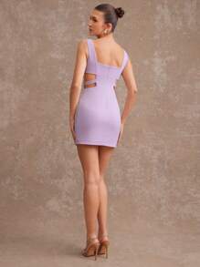 L'Amorae Vestido sexy sin mangas de unicolor con aberturas dobles y bajo hueco para mujer