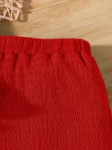 SHEIN Baby Girl Summer Cute Solid Color Textured Sleeveless Top And Elastic Waist Loose Pants Set - Red - View 5