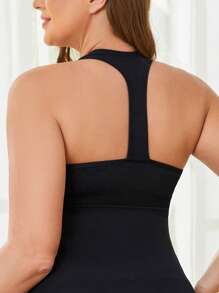 Plus Size Plain Cropped Shaping Cami Top - Black - View 2